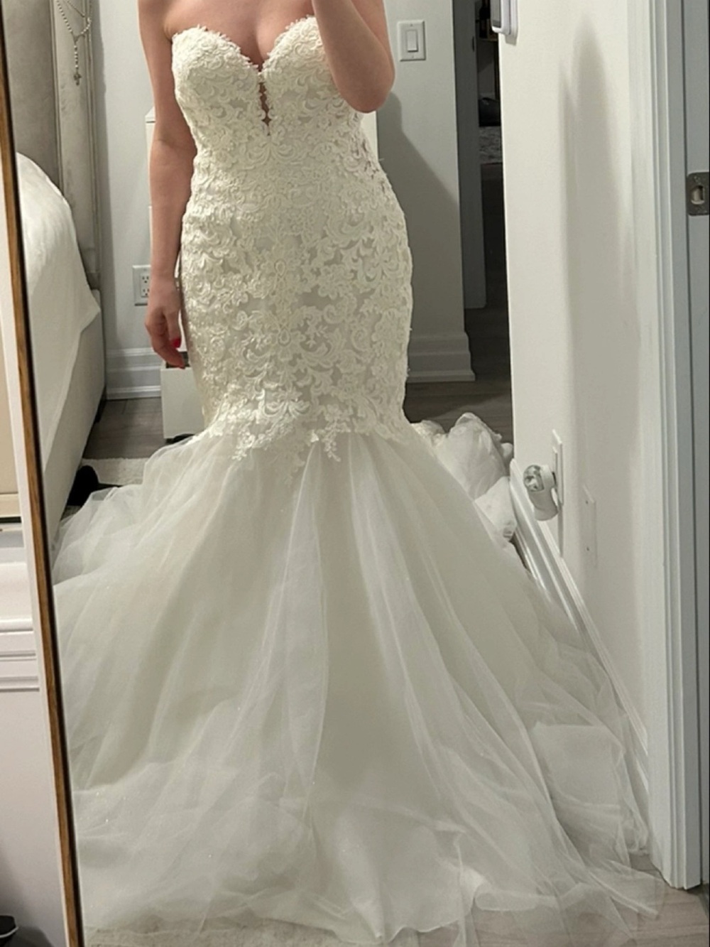 Strapless Lace Appliqué Mermaid Wedding Gown - Ivory